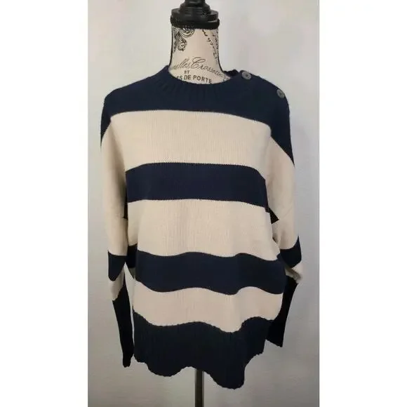 Brochu Walker Cy Stripe Sweater Womens SZ M Nautical Wool Cashmere NKM4146